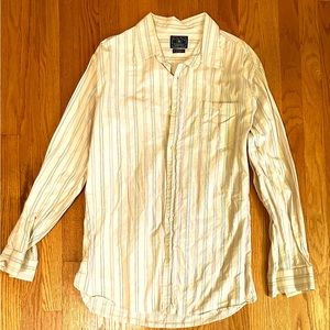 Lucky Brand Vintage Look Casual Button-Down. Light yellow with lines rustic XL